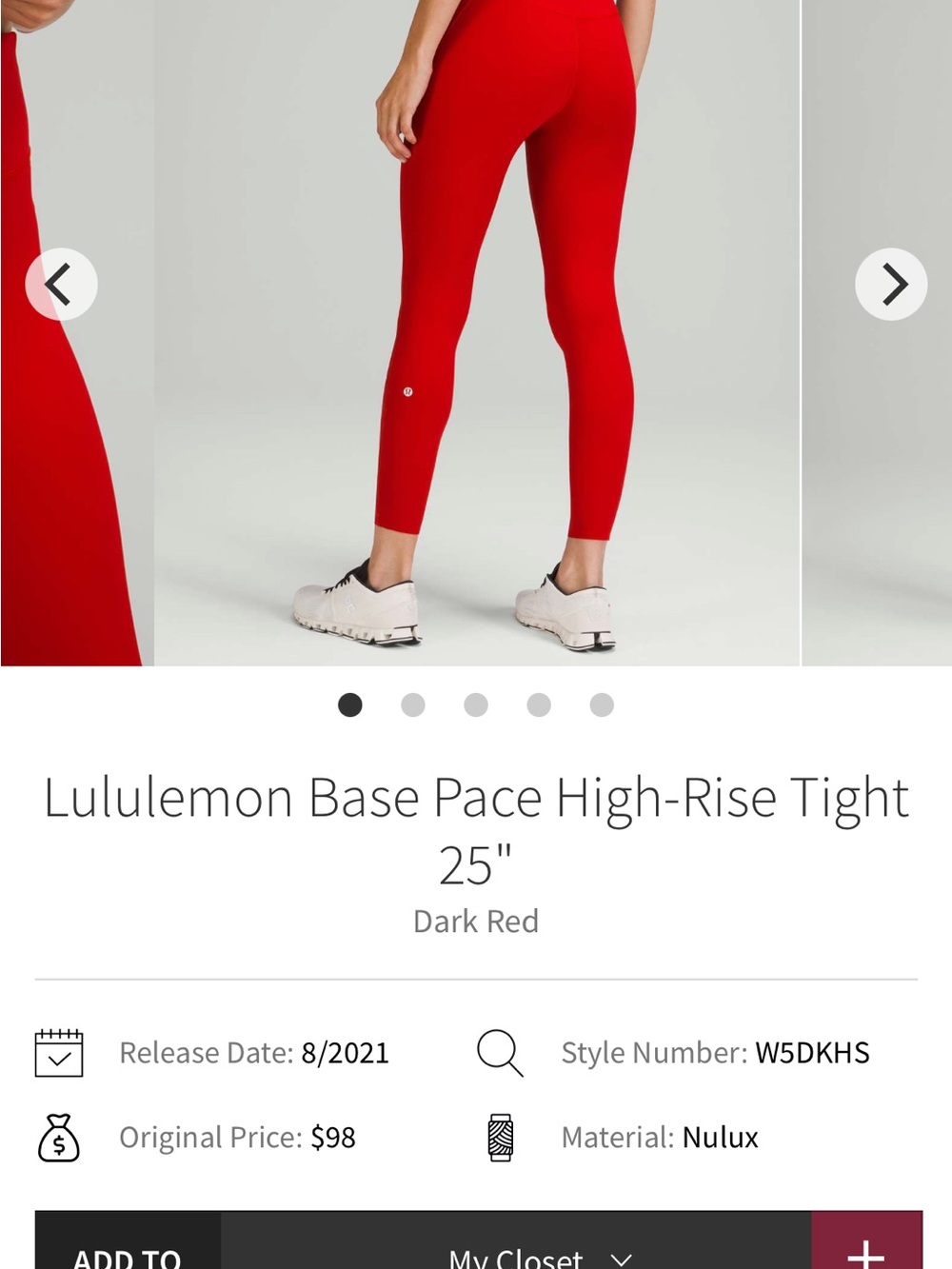 lululemon athletica Base Pace High-Rise Tights - Red